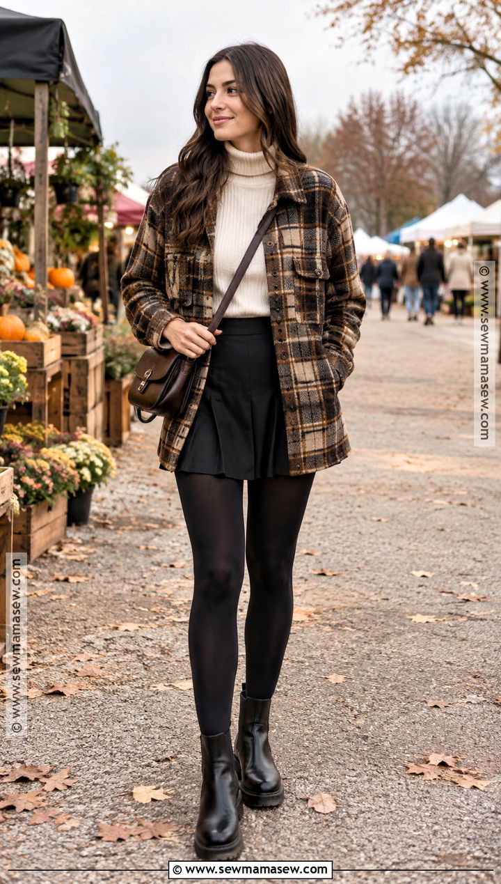Tennis Skirt With Shacket and Chelsea Boots - 20 Fall Tennis Skirt Outfit Ideas