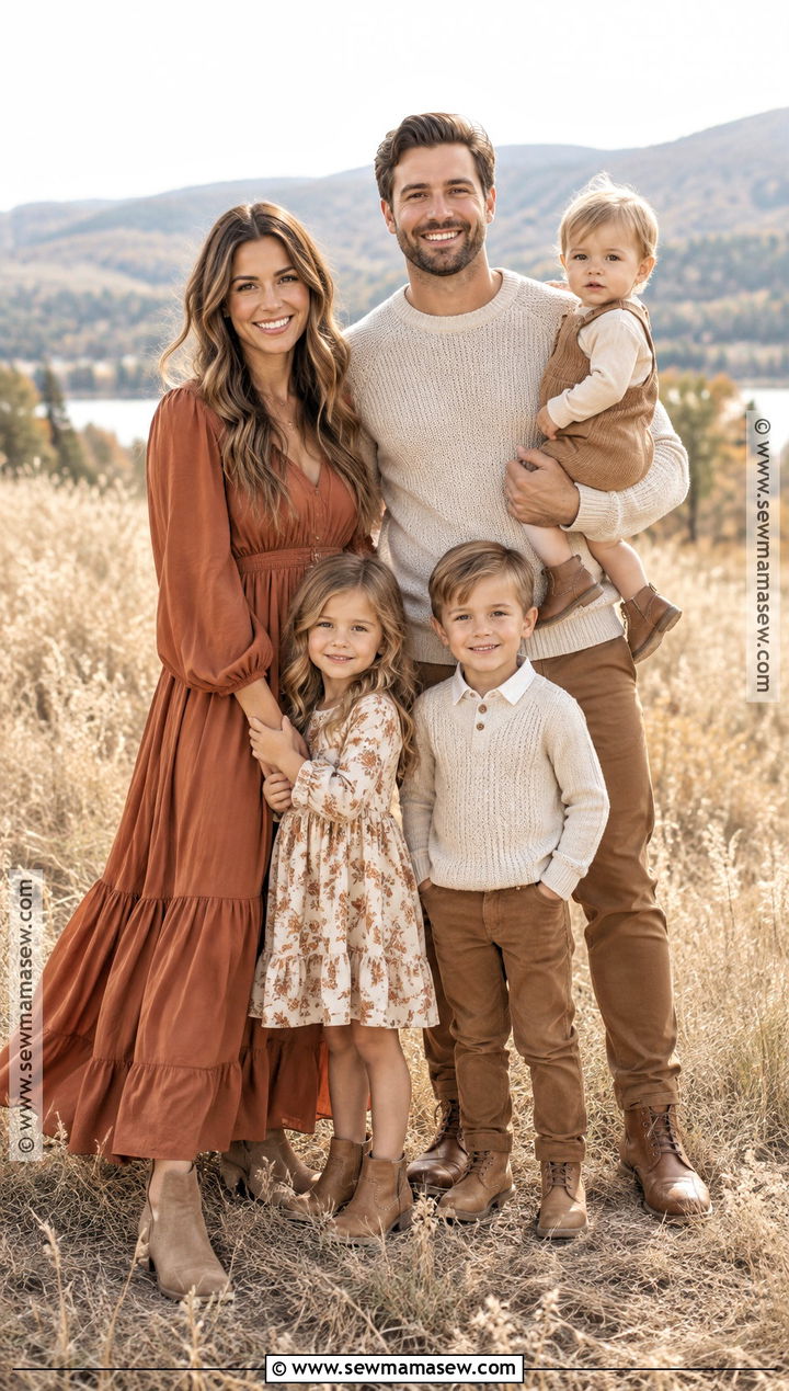 Terracotta And Beige Family Photoshoot Outfit - 25 autumn family photoshoot outfits