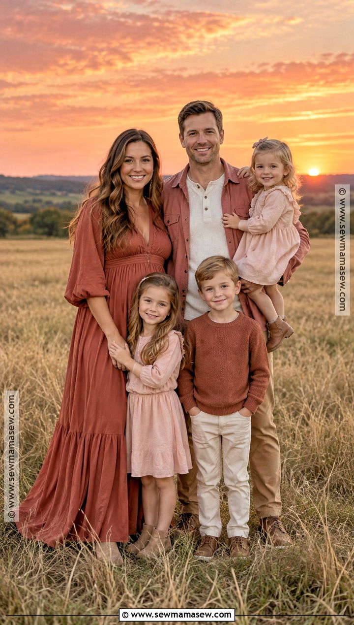 Terracotta And Blush Fall Sunset Family Outfits - 15 fall sunset family pictures outfits