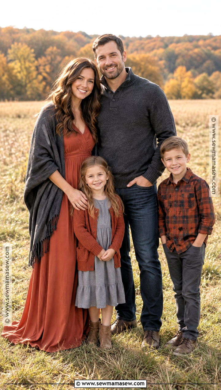 Terracotta And Charcoal Fall Family Photo Outfits - 15 fall outdoor family photo outfit ideas