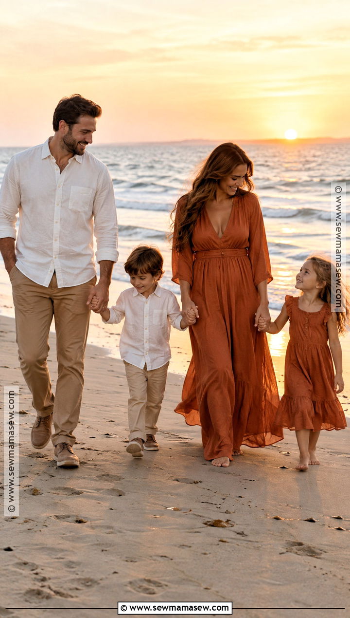 Terracotta And Cream Fall Beach Family Outfit - 20 fall family beach pictures outfits