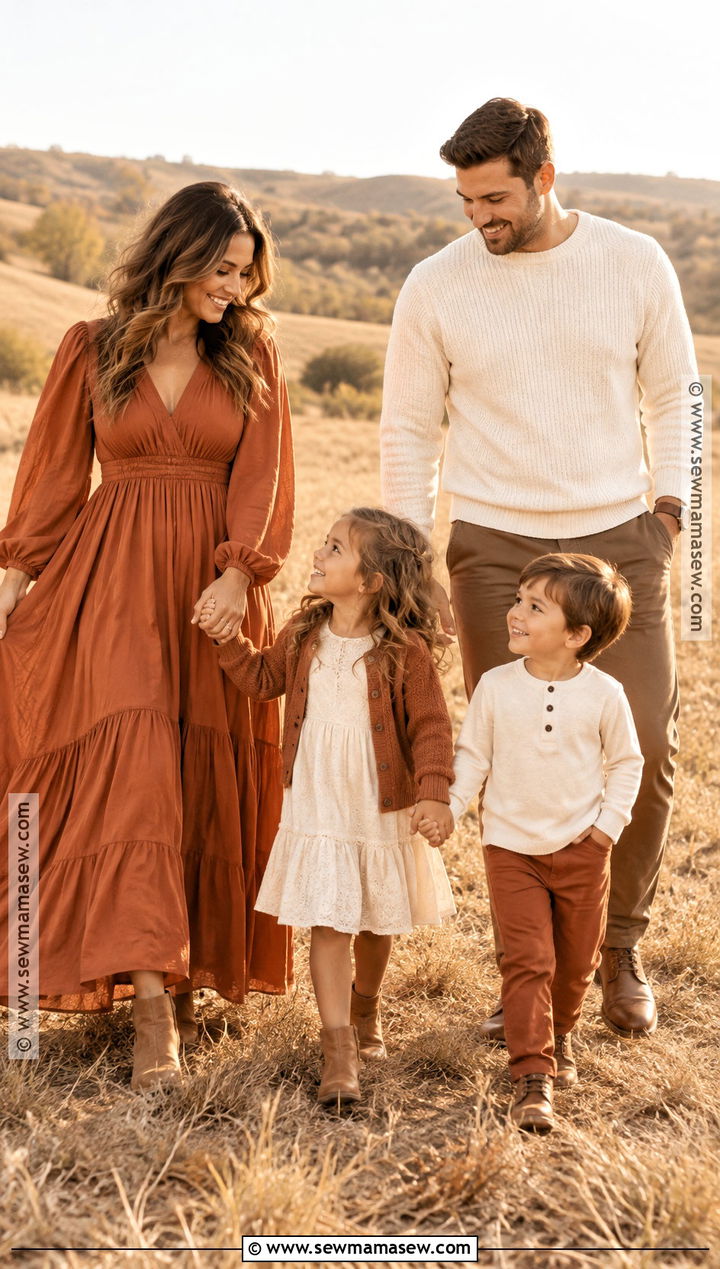 Terracotta And Cream Fall Family Outfit - 20 Fall Photoshoot Family Outfits