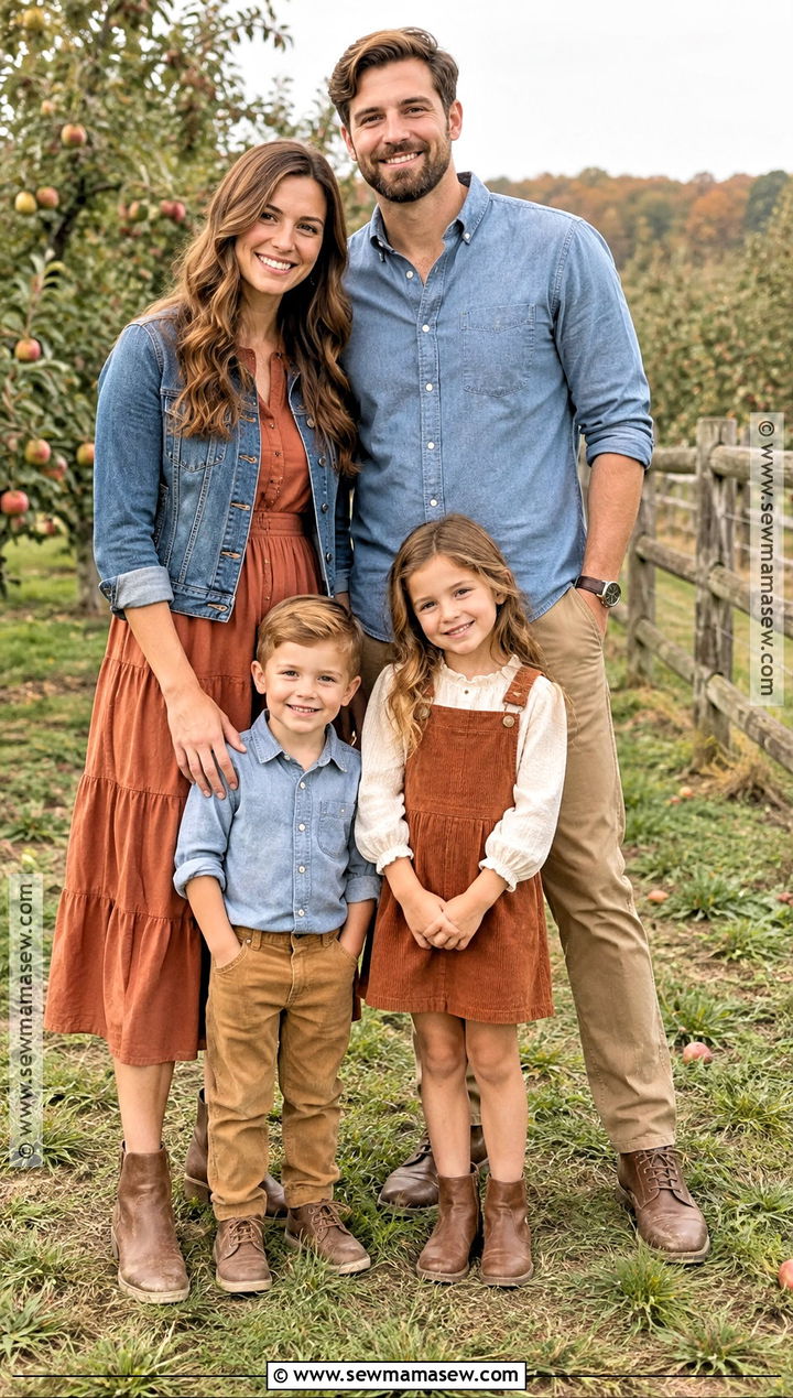 Terracotta And Denim Fall Family Portrait Outfit - 20 fall portrait outfits for family