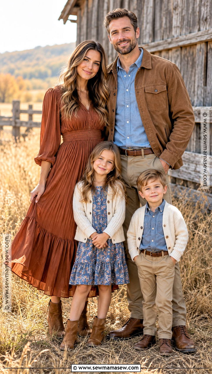 Terracotta And Dusty Blue October Family Photo Outfits - 25 october family photos outfits