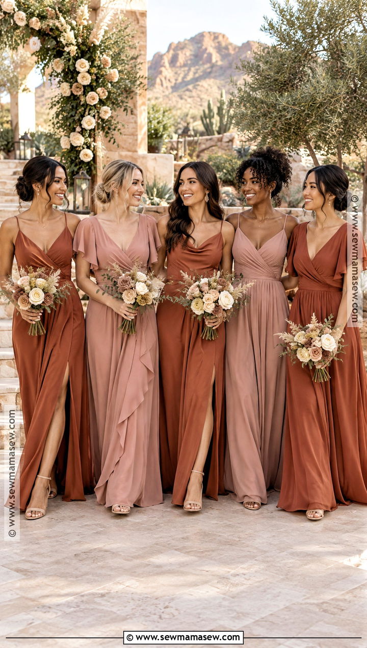 Terracotta And Dusty Rose Bridesmaid Dresses - 15 Autumn Wedding Colors Palette Bridesmaid Dresses