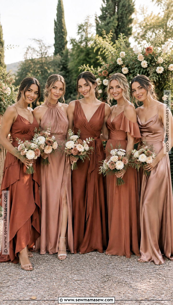 Terracotta And Dusty Rose Mismatched Bridesmaid Dresses - 20 fall mismatched bridesmaid dresses