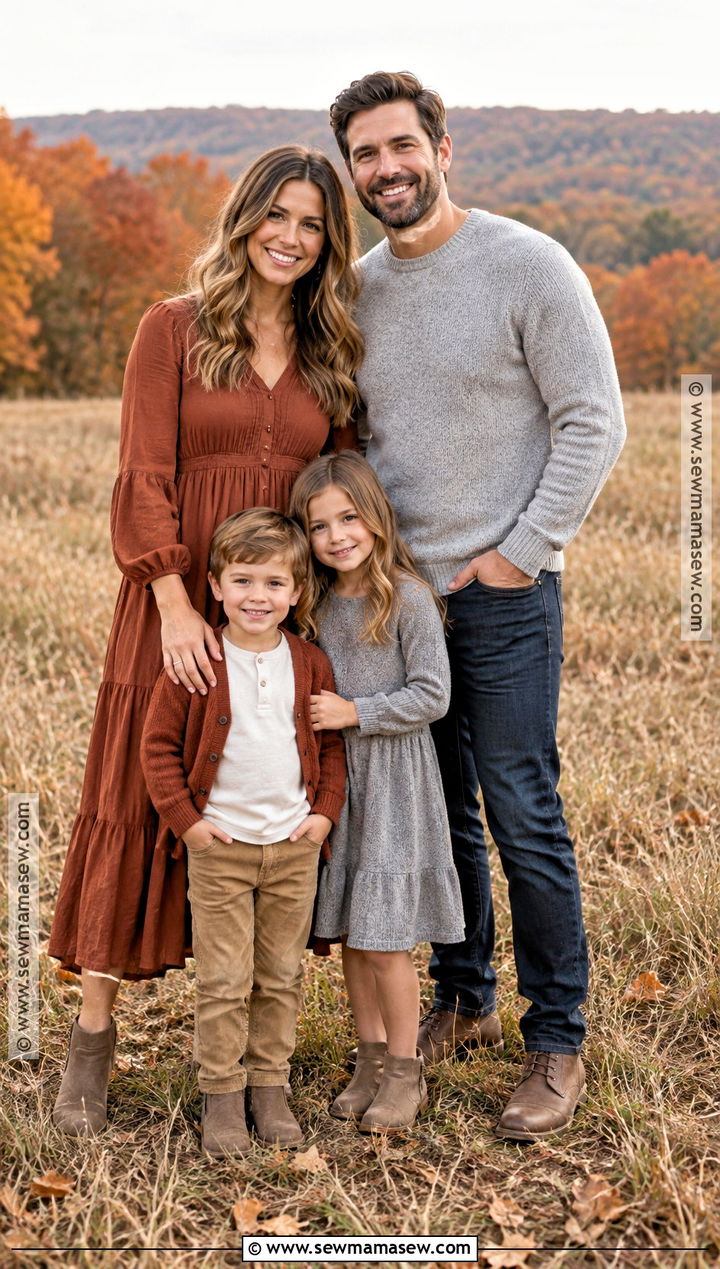 Terracotta And Soft Gray Fall Family Photo Outfits - 15 fall family photo outfit ideas