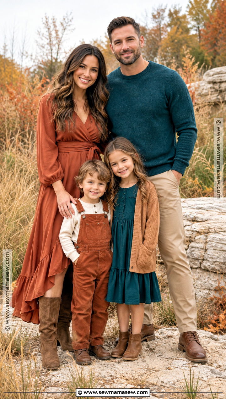Terracotta And Teal Family Portrait Outfit - 20 Fall Family Portraits Outfits