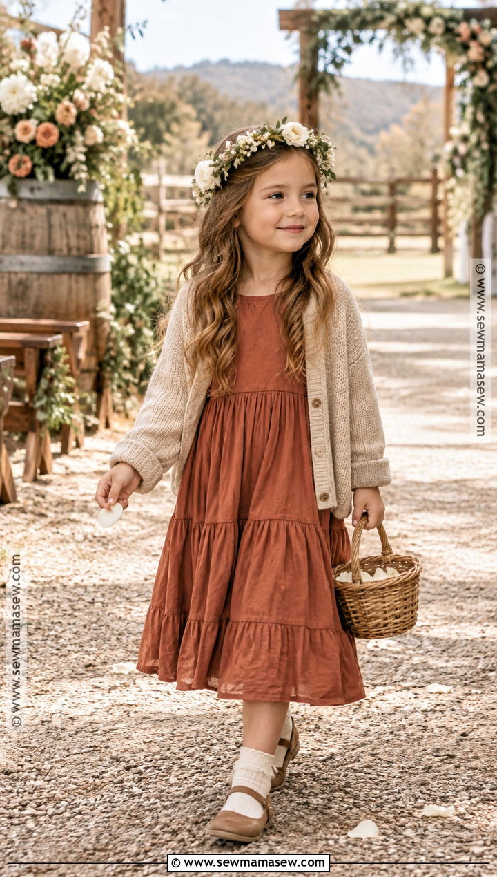 Terracotta Boho Flower Girl Dress - 20 Fall Wedding Flower Girl Dresses