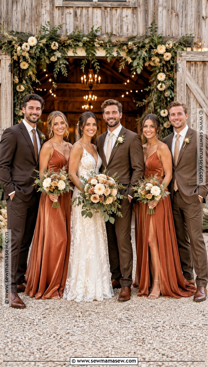 Terracotta Bridesmaid Dresses With Brown Groomsmen Suits - 15 fall wedding bridesmaid dresses and groomsmen