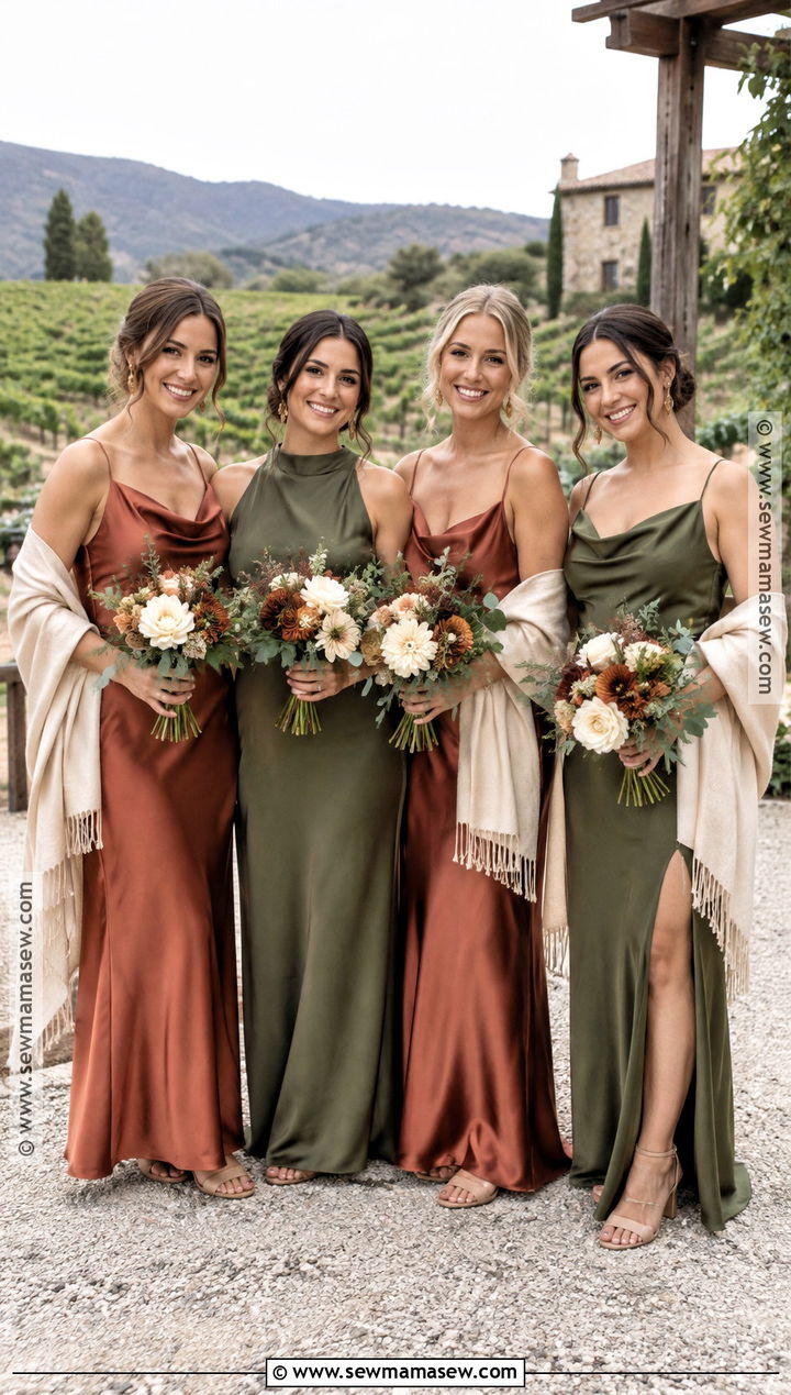 Terracotta Bridesmaid Dresses With Olive Green Accents - 20 wedding color schemes fall september bridesmaid dresses