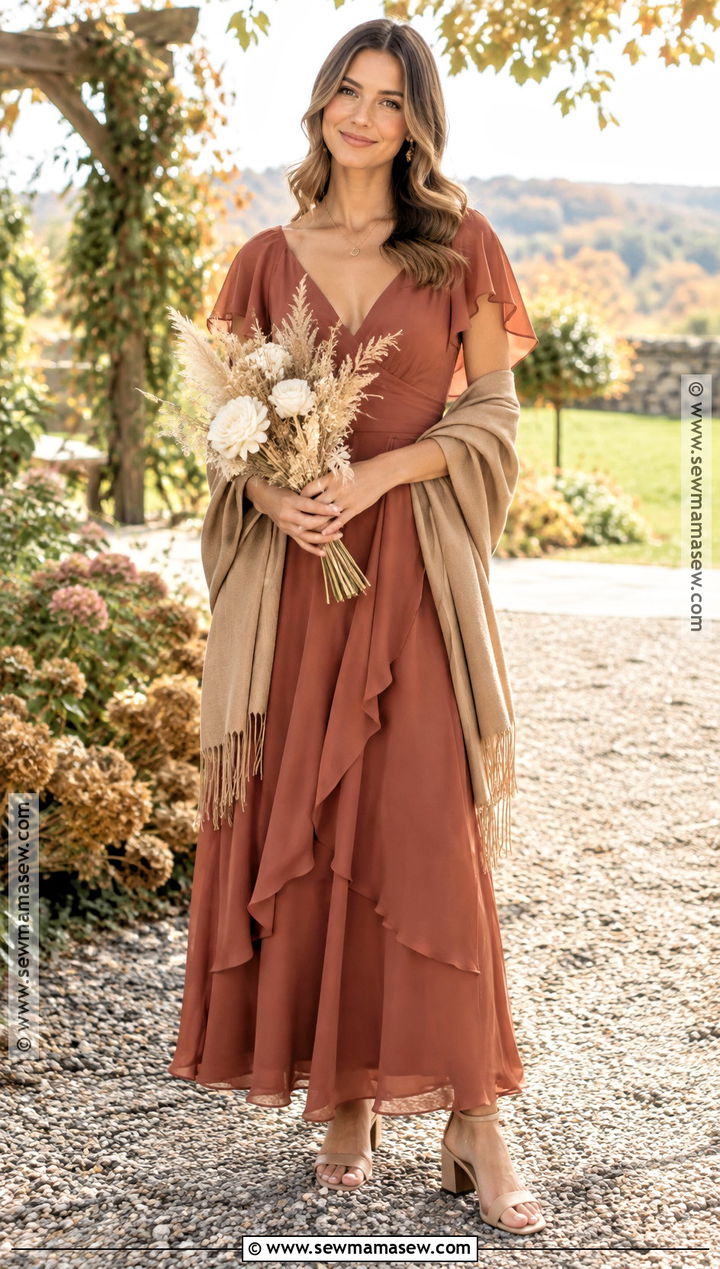 Terracotta Chiffon A Line Bridesmaid Dress - 15 orange fall bridesmaid dresses
