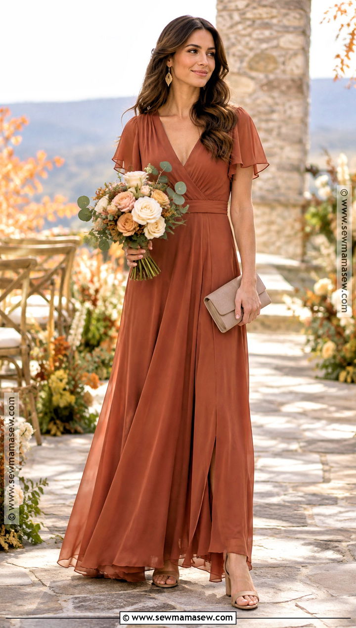 Terracotta Chiffon Bridesmaid Dress - 15 Autumn Wedding Colors Bridesmaid Dress Ideas