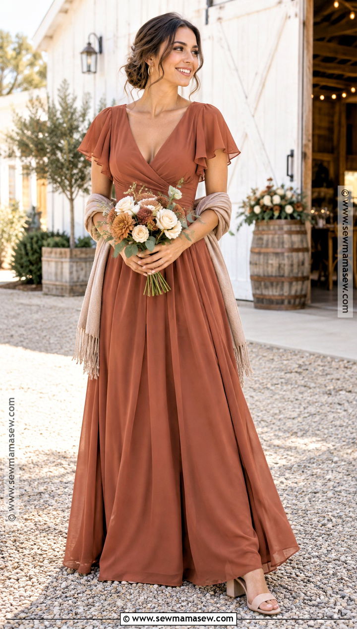 Terracotta Chiffon Bridesmaid Dress - 15 Fall Rustic Bridesmaid Dresses