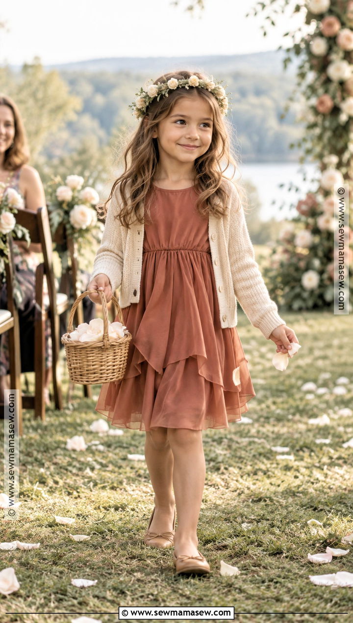 Terracotta Chiffon Flower Girl Dress - 15 Fall Color Flower Girl Dresses