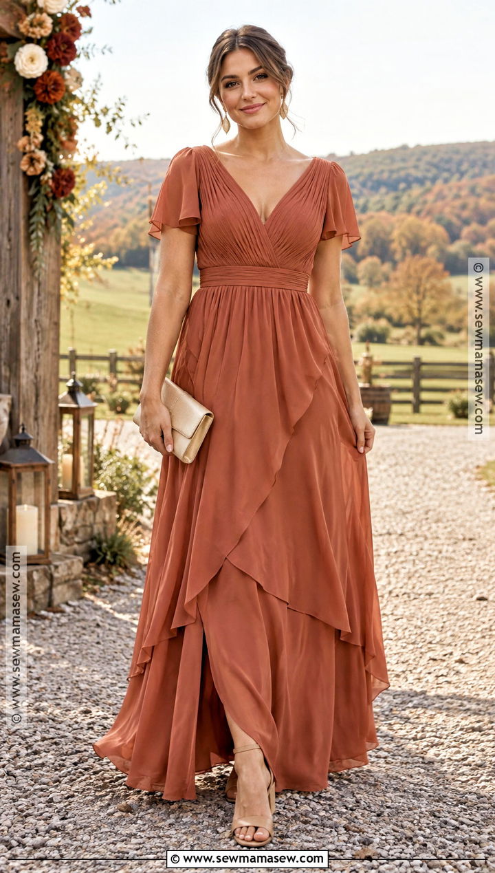 Terracotta Chiffon Maid of Honor Dress - 20 fall maid of honor dresses