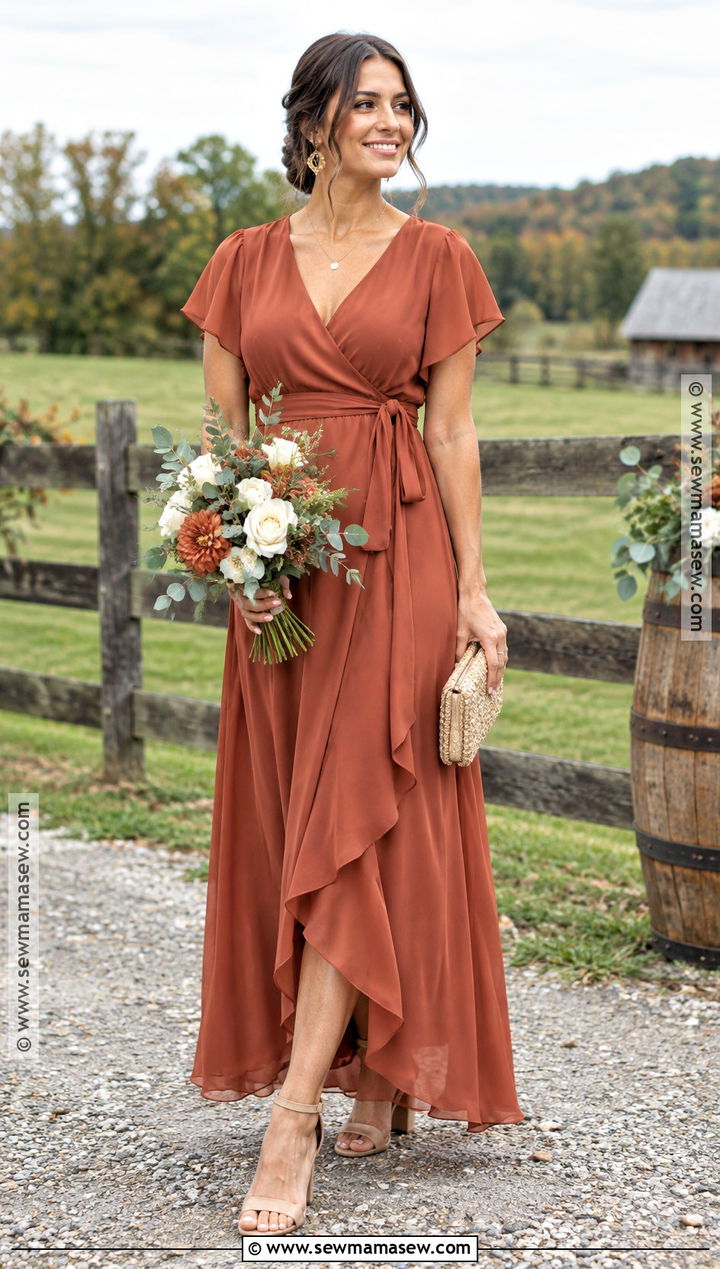Terracotta Chiffon October Bridesmaid Dress - 15 rustic fall wedding ideas autumn october bridesmaid dresses