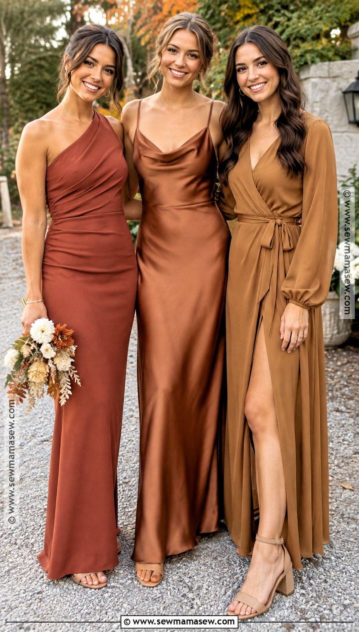 Terracotta Cinnamon And Caramel Bridesmaid Dresses - 15 fall mixed bridesmaid dresses
