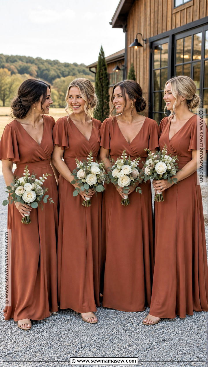 Terracotta Crepe Bridesmaid Dresses - 15 Fall Colour Bridesmaid Dresses