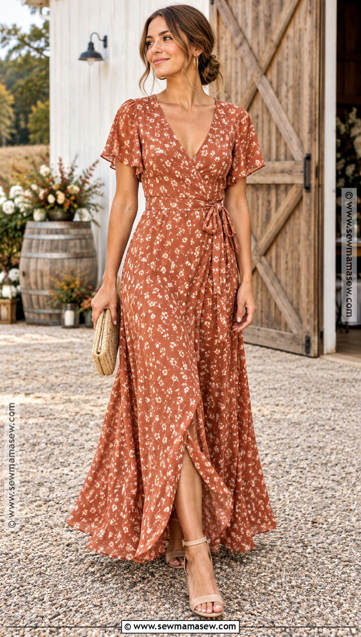 Terracotta Ditsy Floral Bridesmaid Dress - 15 Fall Patterned Bridesmaid Dresses