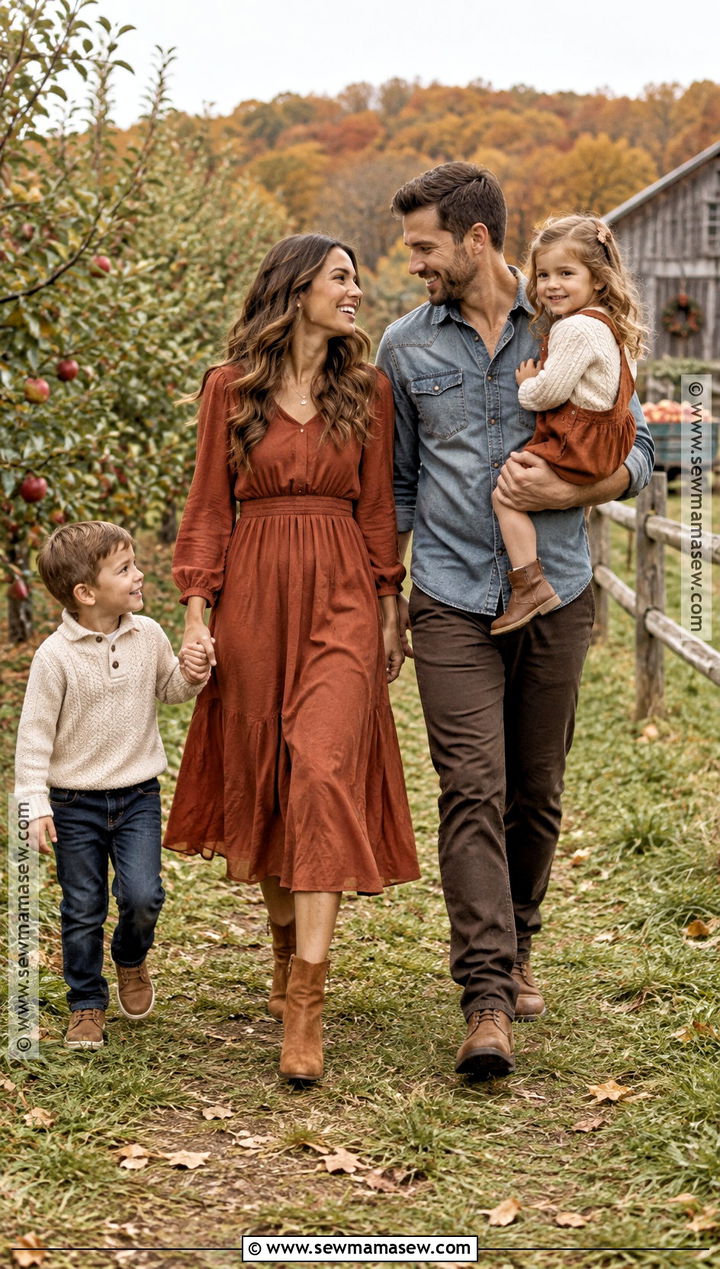 Terracotta Dress And Denim Family Outfit - 15 boho fall family photos outfits
