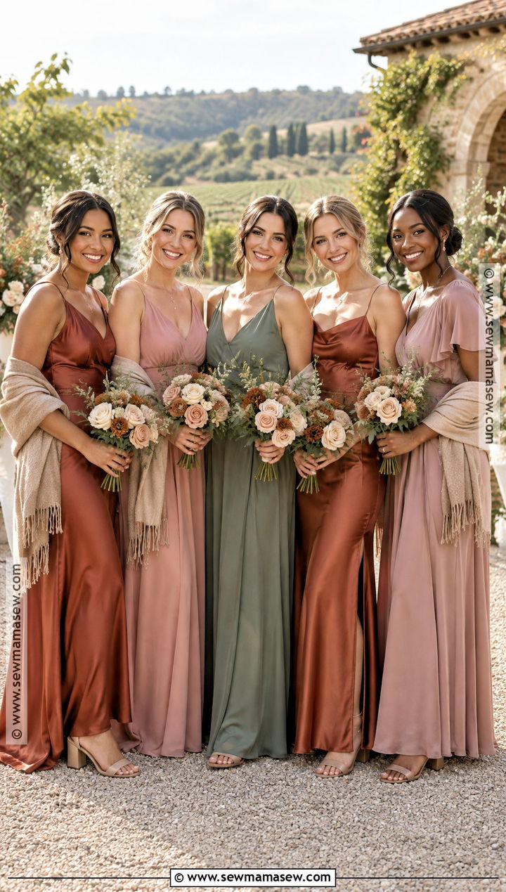 Terracotta Dusty Rose And Sage Bridesmaid Dresses - 15 October Wedding Colors Schemes Bridesmaid Dress Ideas