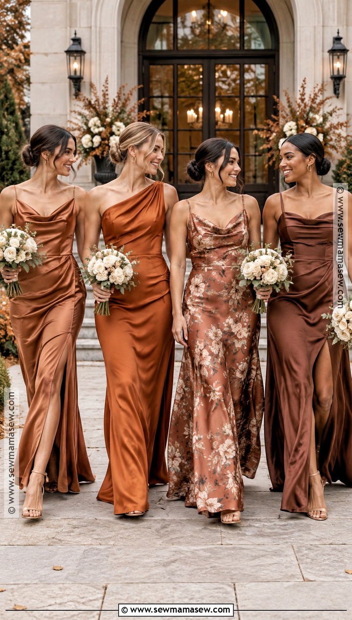 Terracotta Floral Satin Dress Outfit - 15 Floral Bridesmaid Dresses Mismatched Fall