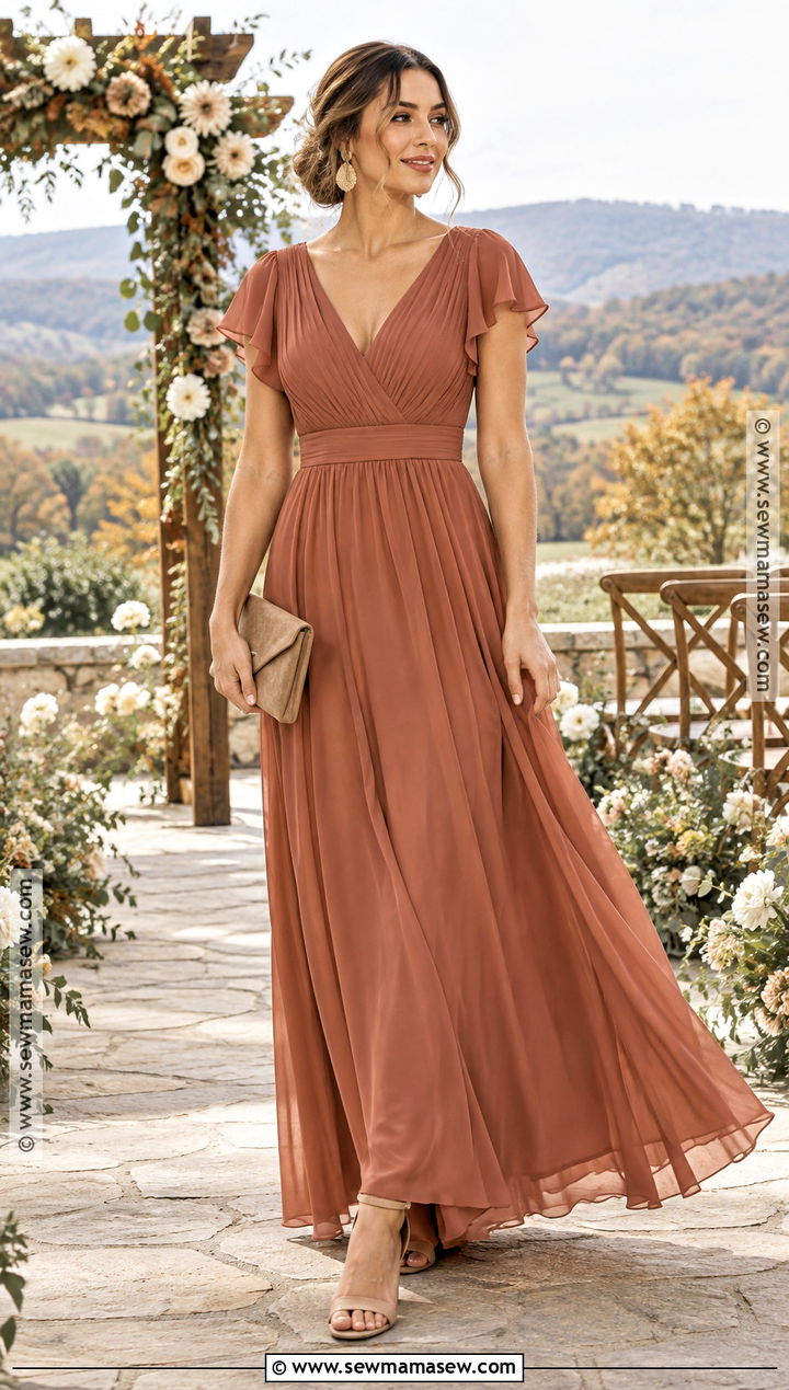 Terracotta Flutter Sleeve Bridesmaid Dress - 15 Fall 2026 Bridesmaid Dresses
