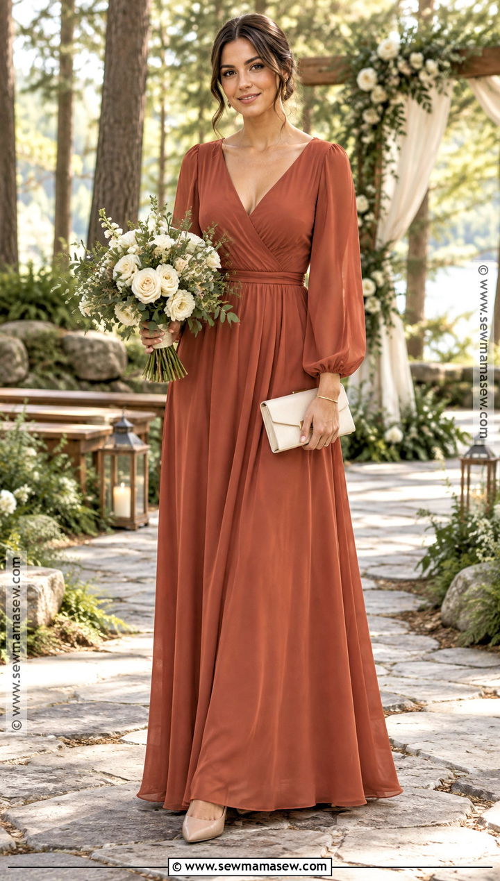 Terracotta Long Sleeve Bridesmaid Dress - 15 Autumn Orange Bridesmaid Dresses