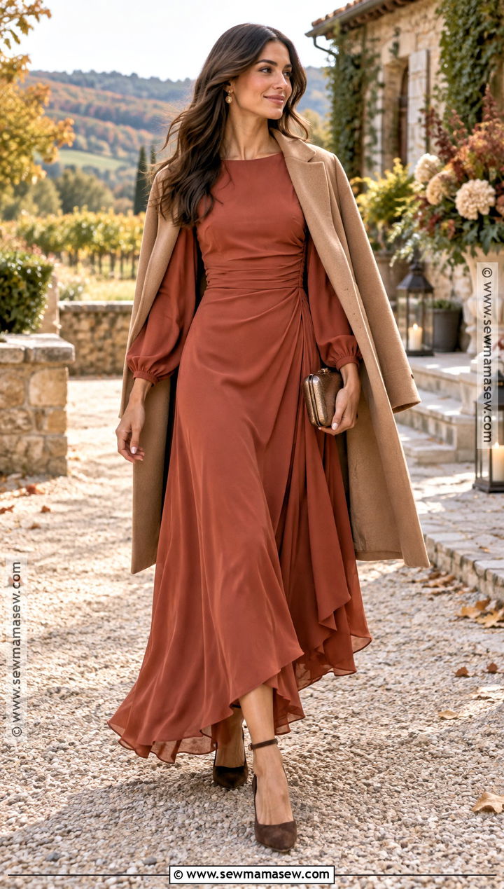 Terracotta Long Sleeve October Wedding Guest Dress - 20 october wedding dresses guest