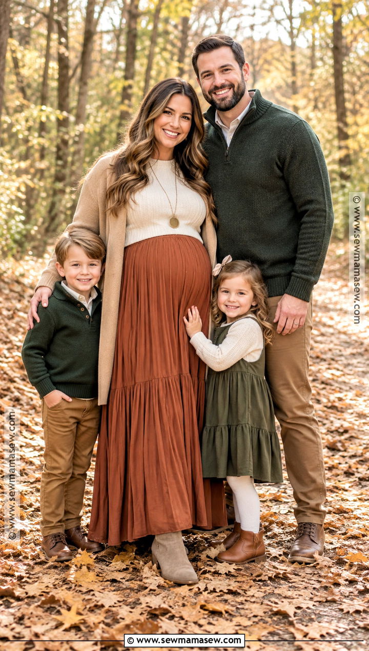 Terracotta Maternity Skirt And Ivory Sweater Family Outfit - 15 fall family pictures outfits pregnant