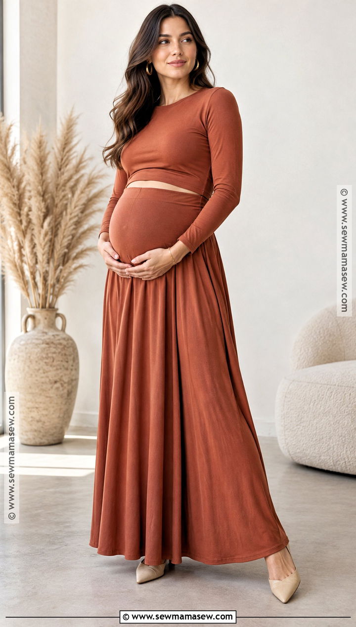 Terracotta Maternity Two Piece Set With Flats - 20 Fall Maternity Photoshoot Outfits