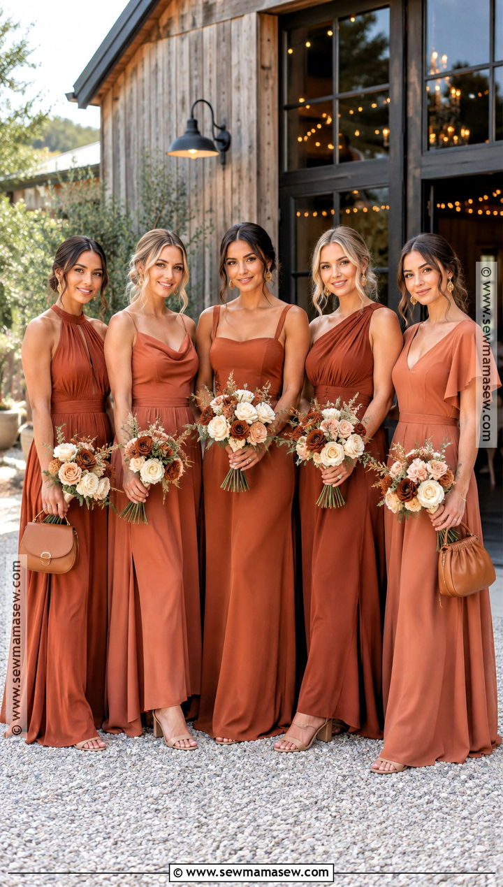 Terracotta Mismatched Fall Bridal Party Outfit - 20 fall bridal party attire ideas