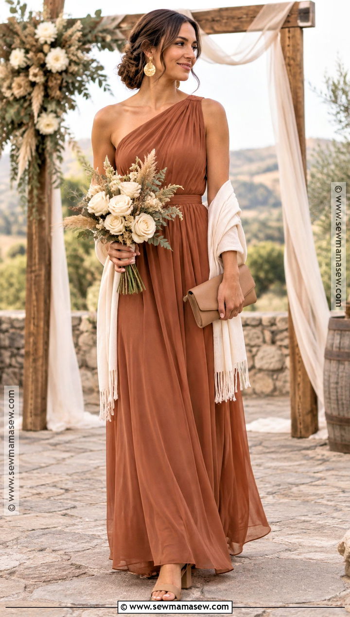 Terracotta One Shoulder Bridesmaid Dress - 15 Fall Wedding Bridesmaid Dresses Rustic