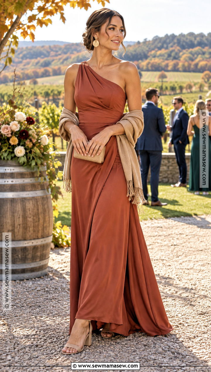 Terracotta One Shoulder Bridesmaid Dress - 25 fall bridesmaid dresses