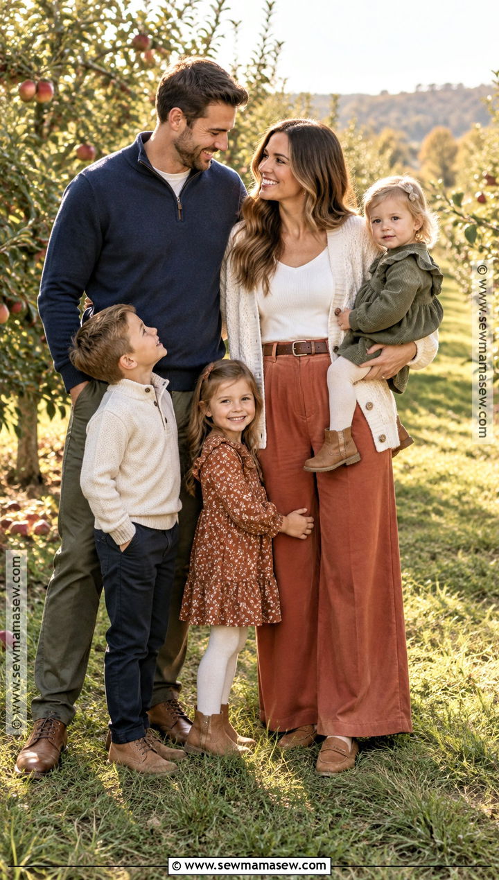 Terracotta Pants And Cream Cardigan Fall Family Photo Outfit - 15 mom family photo outfit fall ideas
