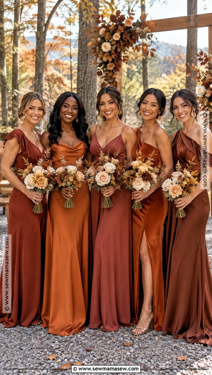 Terracotta Rust And Burnt Orange Mismatched Bridesmaid Dresses - 15 mismatched bridesmaid dresses fall autumn color palettes