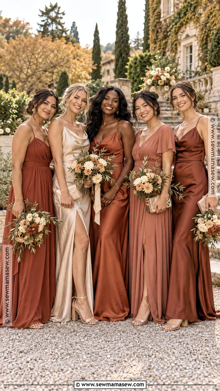 Terracotta Rust And Champagne Bridesmaid Dresses - 20 autumn bridesmaid dresses color palettes