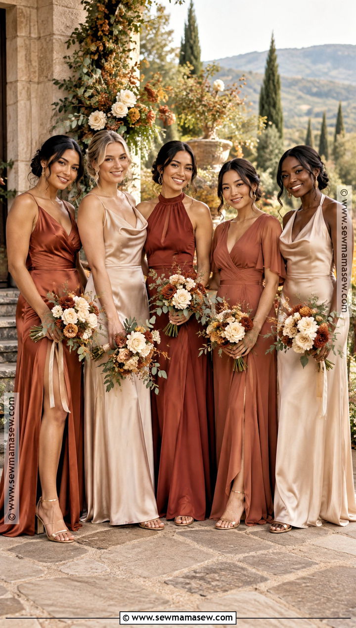 Terracotta Rust And Champagne Bridesmaid Dresses - 15 Mix And Match Bridesmaid Dresses Fall Color Palettes