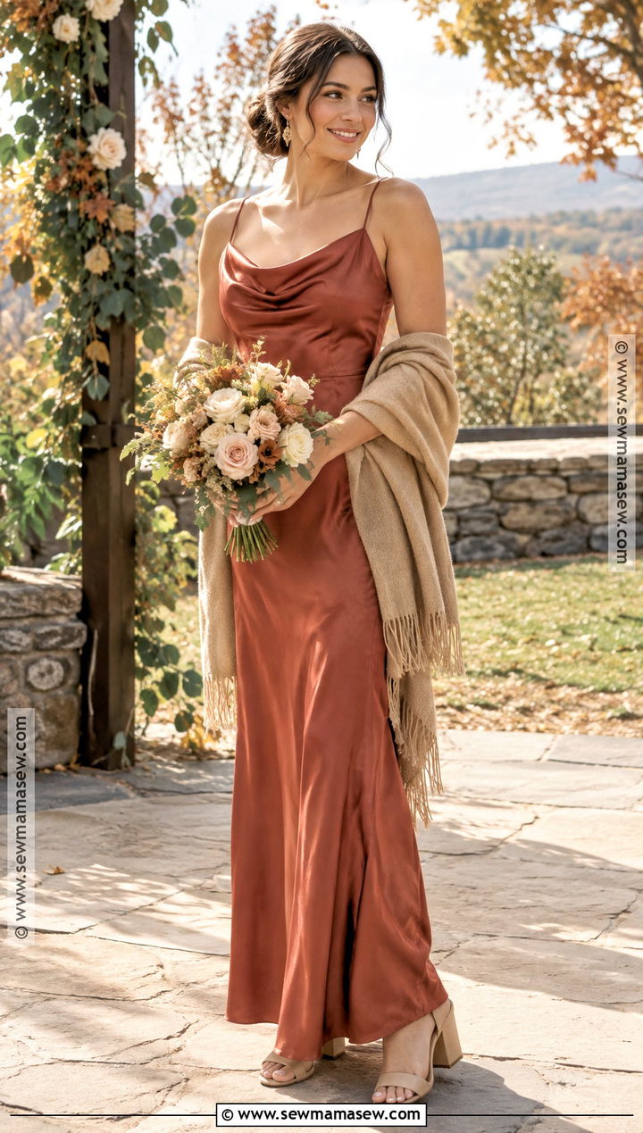 Terracotta Satin Autumn Bridesmaid Dress - 25 autumn bridesmaid dresses