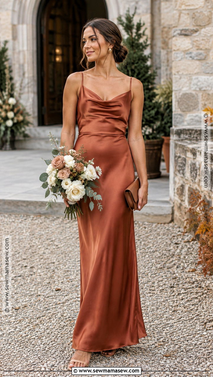 Terracotta Satin Bridesmaid Dress - 15 Muted Fall Bridesmaid Dresses