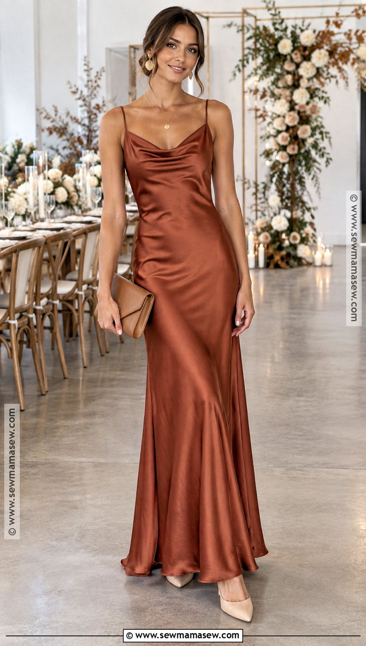 Terracotta Satin Bridesmaid Dress With Nude Pumps - 25 october bridesmaid dresses