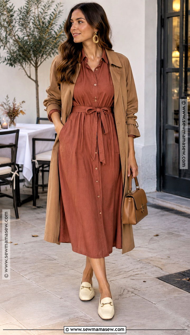 Terracotta Shirt Rehearsal Dinner Guest Dress - 15 rehearsal dinner dress for guest fall casual ideas