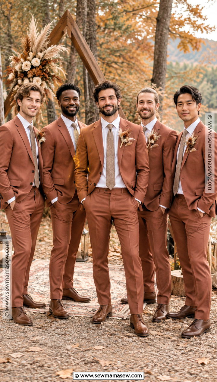 Terracotta Suit Boho Fall Groomsmen Attire - 15 boho fall groomsmen attire ideas