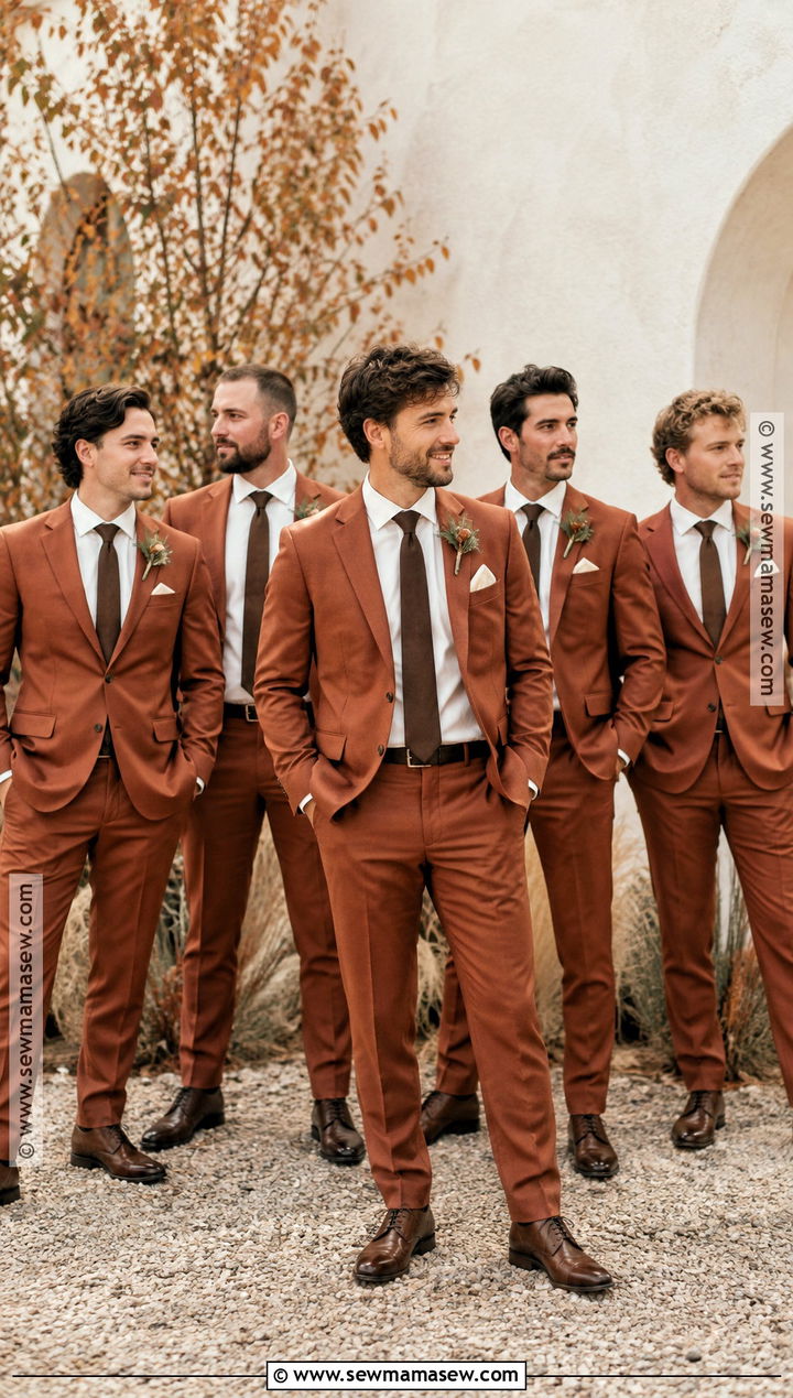 Terracotta Suit Groomsmen Attire - 15 fall color groomsmen attire ideas