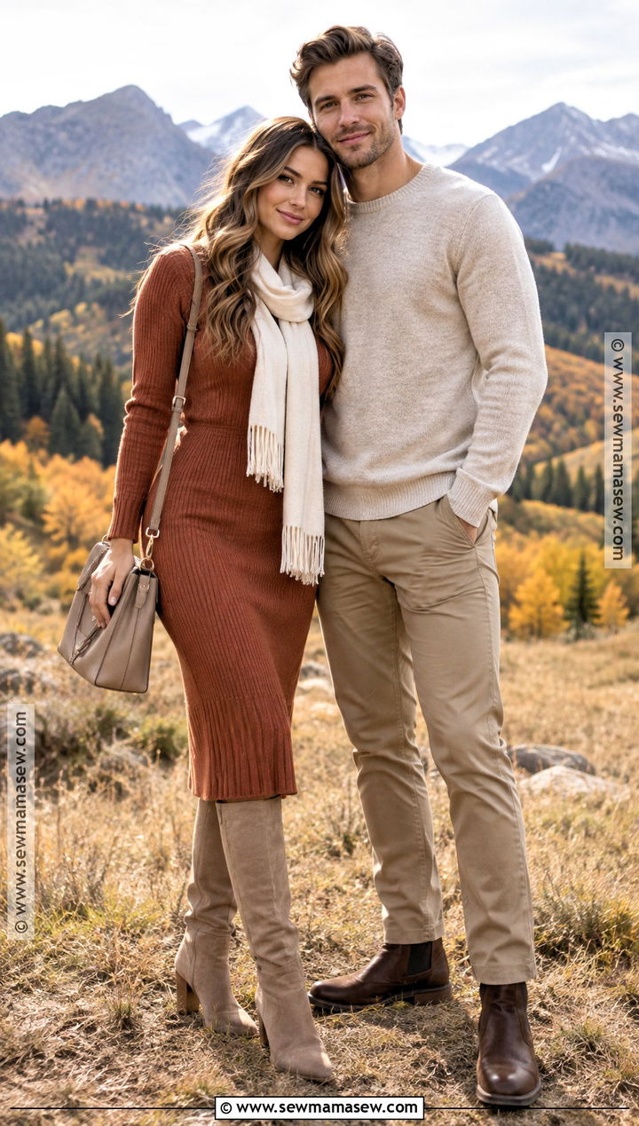 Terracotta Sweater Dress Fall Couple Photo Outfit - 15 fall couple photos outfits dress