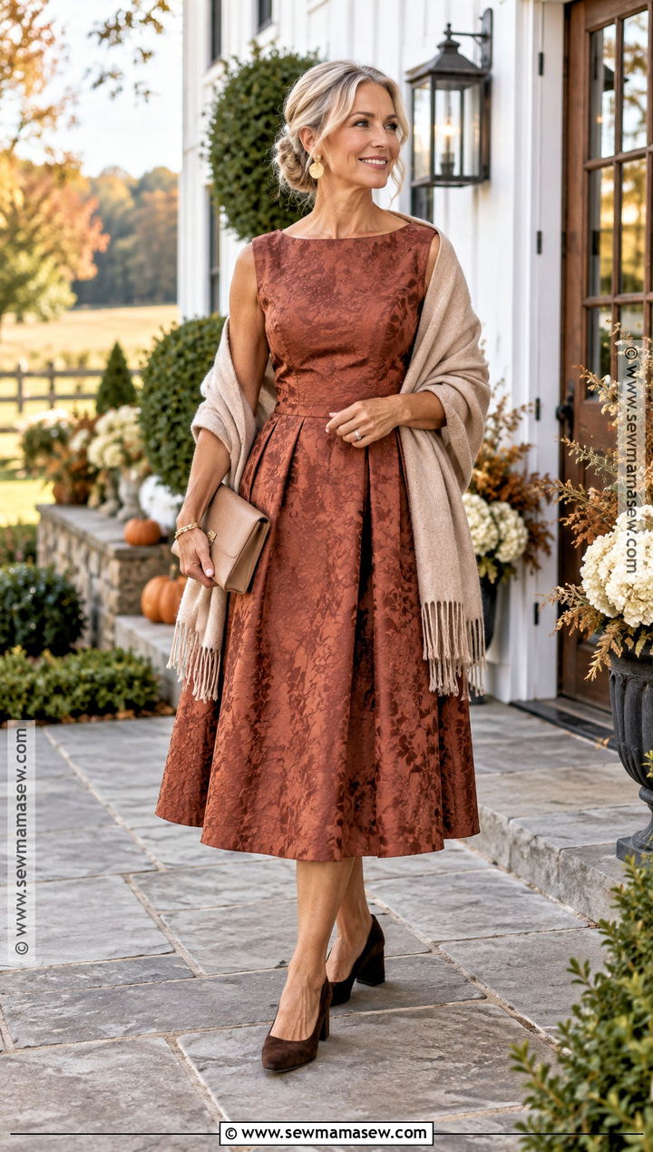 Terracotta Tea Length Mother Of The Bride Dress - 25 fall mother of the bride dresses rustic