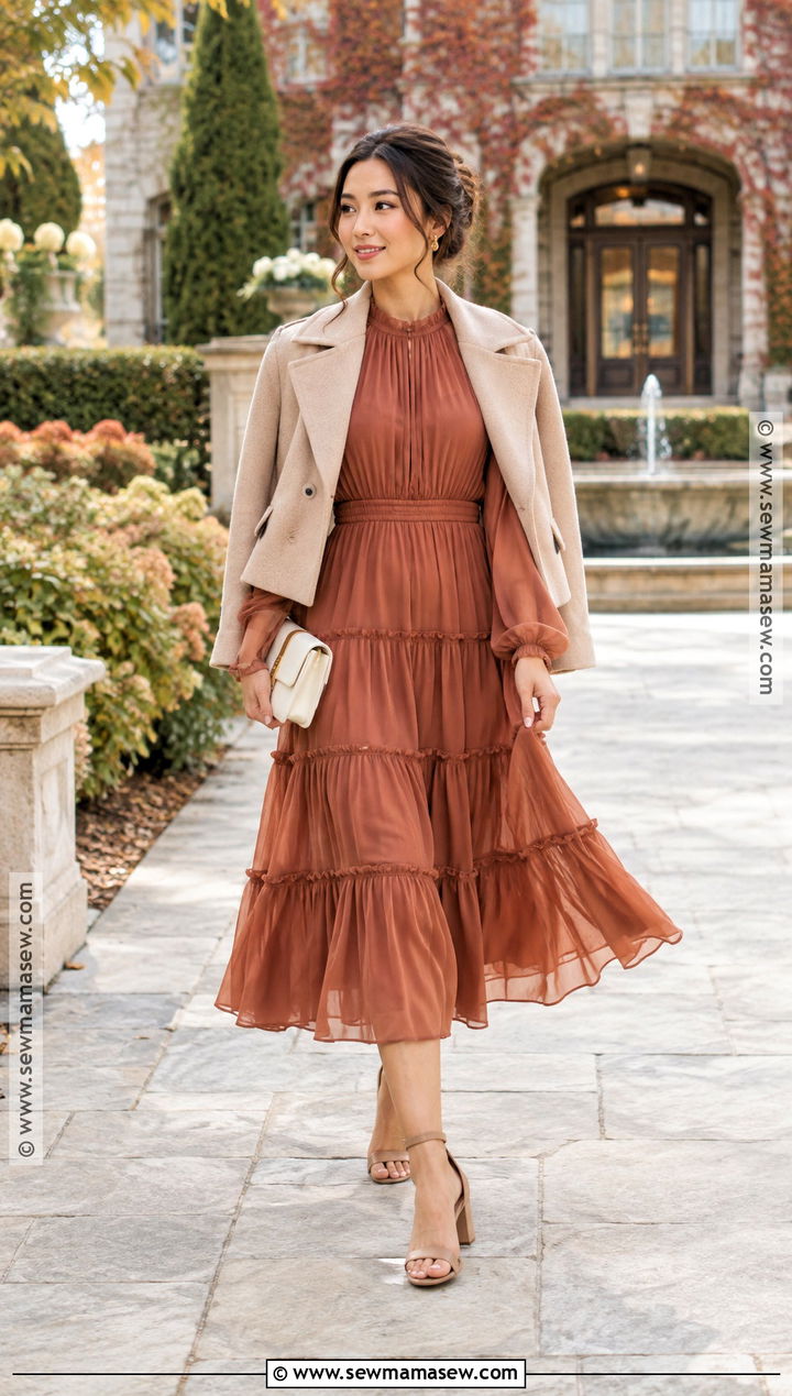 Terracotta Tiered Fall Wedding Guest Dress - 15 fall semi formal dresses wedding guest