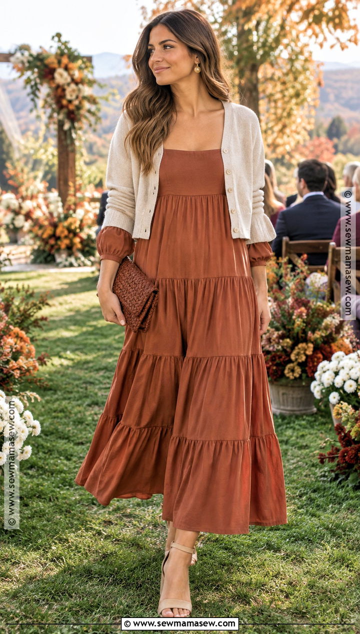 Terracotta Tiered Fall Wedding Guest Dress - 20 fall wedding guest dress casual ideas