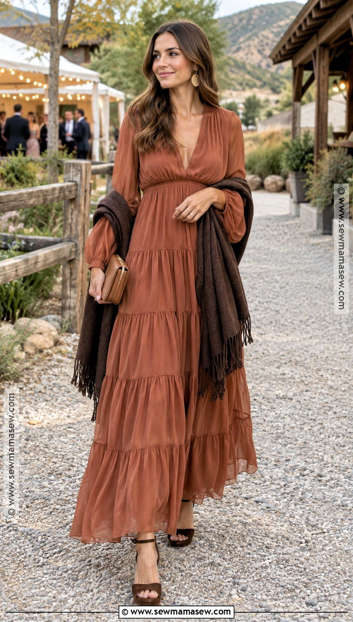 Terracotta Tiered Fall Wedding Guest Dress - 15 fall dresses wedding